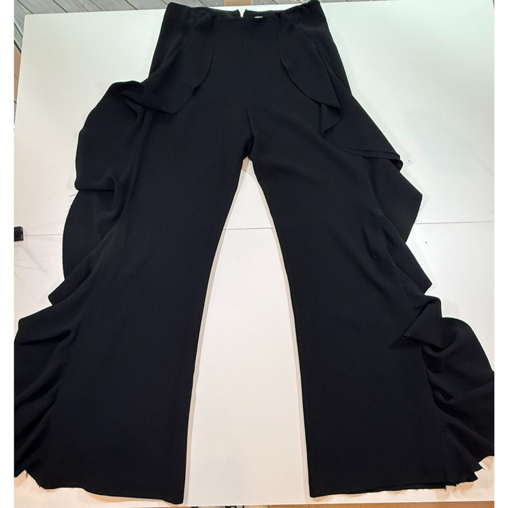 CINQ A SEPT 5a7 Ladies SIDE RUFFELED BLACK PANTS WITH BOTTOM SIDE SLIT sz10 - Picture 6 of 16